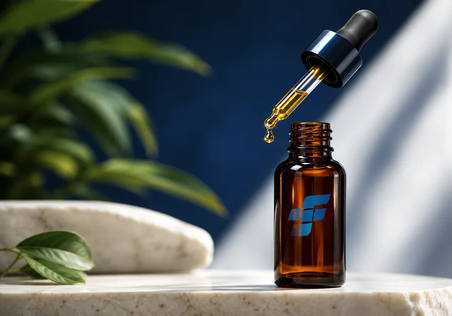 Frasco âmbar de óleo de CBD full spectrum com conta-gotas